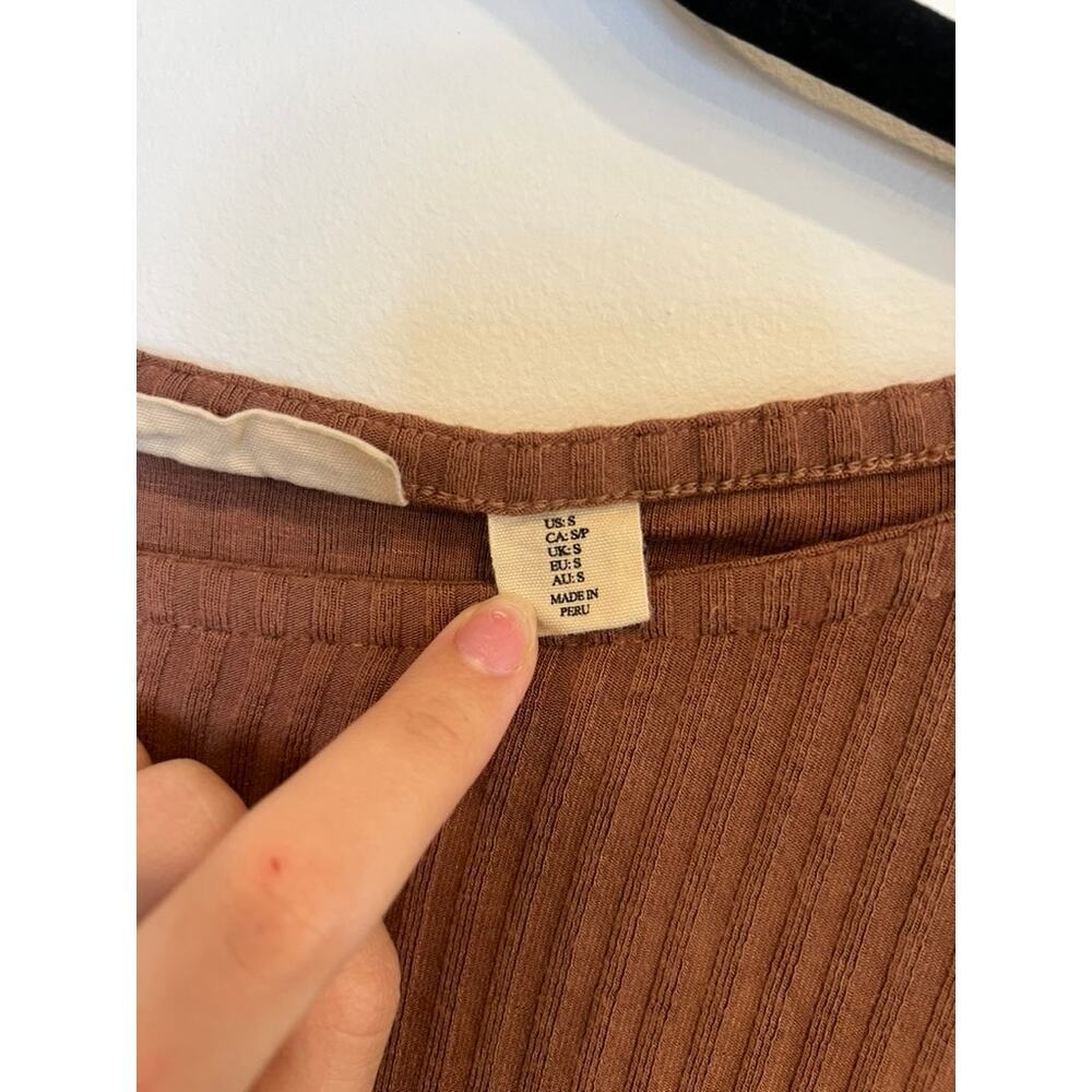 Ribbed Long Sleeve Top Brown Fitted Basic Soft Stretch Tee Women’s Small - Picture 4 of 5